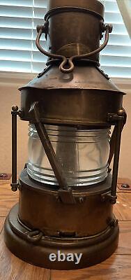 RARE Antique Paul Hanson Large Brass Glass Nautical Ship Lantern Lamp