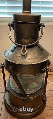 RARE Antique Paul Hanson Large Brass Glass Nautical Ship Lantern Lamp