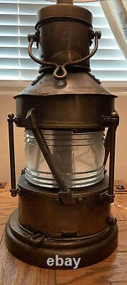 RARE Antique Paul Hanson Large Brass Glass Nautical Ship Lantern Lamp