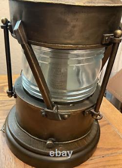 RARE Antique Paul Hanson Large Brass Glass Nautical Ship Lantern Lamp