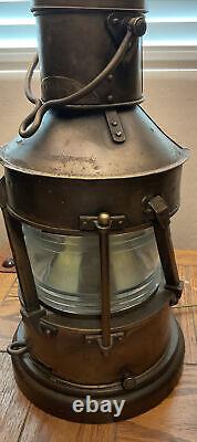 RARE Antique Paul Hanson Large Brass Glass Nautical Ship Lantern Lamp