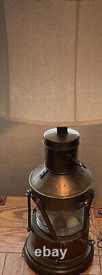 RARE Antique Paul Hanson Large Brass Glass Nautical Ship Lantern Lamp