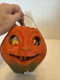 RARE Antique Vintage 6 Papier Mâché Halloween Jack'O Lantern Candy Bucket 6