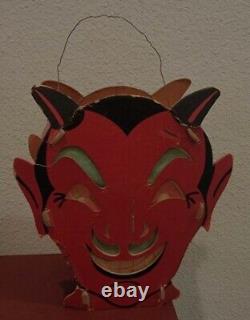 RARE Vintage Antique Halloween Devil Jack O Lantern Cardboard Candle Bucket