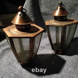 RARE pair Small Antique French Brass and Glass Lantern 9 inches, for candles