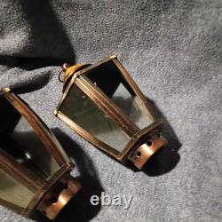 RARE pair Small Antique French Brass and Glass Lantern 9 inches, for candles