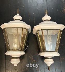 RARE set Of 2 LARGE Porcelain and Brass outdoor Lights Carriage lanterns ESTATE