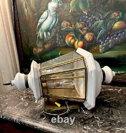RARE set Of 2 LARGE Porcelain and Brass outdoor Lights Carriage lanterns ESTATE