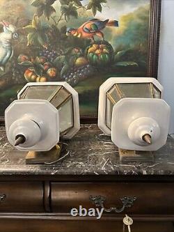 RARE set Of 2 LARGE Porcelain and Brass outdoor Lights Carriage lanterns ESTATE