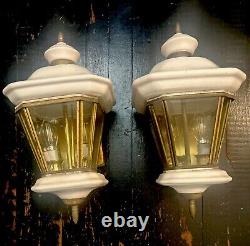 RARE set Of 2 Porcelain and Brass outdoor Lights Carriage lanterns ESTATE 18