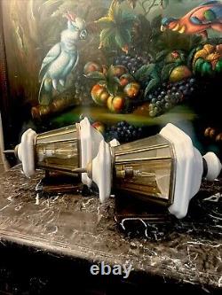 RARE set Of 2 Porcelain and Brass outdoor Lights Carriage lanterns ESTATE 18