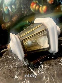 RARE set Of 2 Porcelain and Brass outdoor Lights Carriage lanterns ESTATE 18
