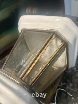 RARE set Of 2 Porcelain and Brass outdoor Lights Carriage lanterns ESTATE 18