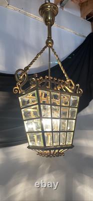 RESTORED Antique Vtg Arts & Crafts Deco Hall Light Pendant Hanging Porch Lantern