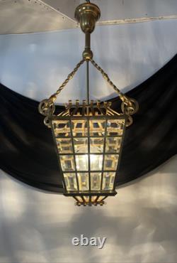 RESTORED Antique Vtg Arts & Crafts Deco Hall Light Pendant Hanging Porch Lantern