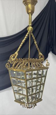 RESTORED Antique Vtg Arts & Crafts Deco Hall Light Pendant Hanging Porch Lantern
