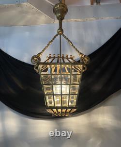 RESTORED Antique Vtg Arts & Crafts Deco Hall Light Pendant Hanging Porch Lantern