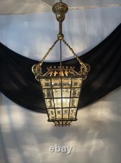 RESTORED Antique Vtg Arts & Crafts Deco Hall Light Pendant Hanging Porch Lantern