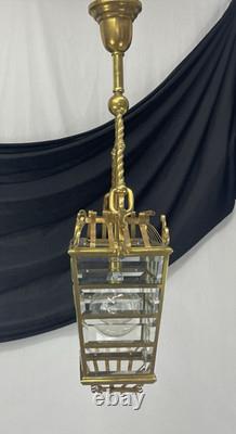 RESTORED Antique Vtg Arts & Crafts Deco Hall Light Pendant Hanging Porch Lantern