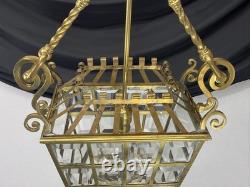 RESTORED Antique Vtg Arts & Crafts Deco Hall Light Pendant Hanging Porch Lantern