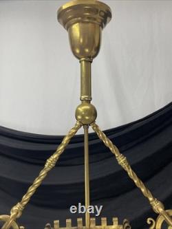 RESTORED Antique Vtg Arts & Crafts Deco Hall Light Pendant Hanging Porch Lantern