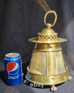 Rare Antique 18th Century Lanthorn Brass Lantern Horn Panel Windows Candle Lamp