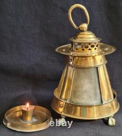 Rare Antique 18th Century Lanthorn Brass Lantern Horn Panel Windows Candle Lamp