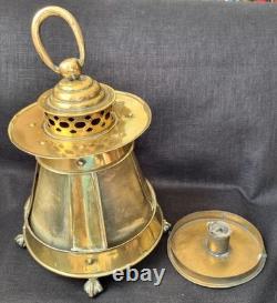 Rare Antique 18th Century Lanthorn Brass Lantern Horn Panel Windows Candle Lamp