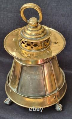 Rare Antique 18th Century Lanthorn Brass Lantern Horn Panel Windows Candle Lamp