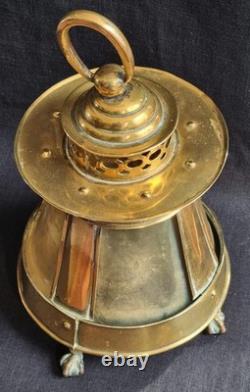 Rare Antique 18th Century Lanthorn Brass Lantern Horn Panel Windows Candle Lamp