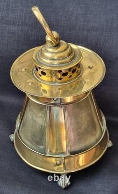 Rare Antique 18th Century Lanthorn Brass Lantern Horn Panel Windows Candle Lamp