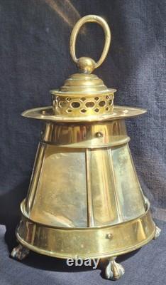 Rare Antique 18th Century Lanthorn Brass Lantern Horn Panel Windows Candle Lamp
