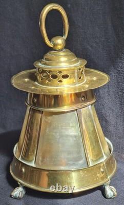 Rare Antique 18th Century Lanthorn Brass Lantern Horn Panel Windows Candle Lamp