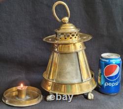 Rare Antique 18th Century Lanthorn Brass Lantern Horn Panel Windows Candle Lamp