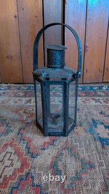 Rare Antique Early Country Metal Tin Hexagon Adjustable Candleholder Lantern 10