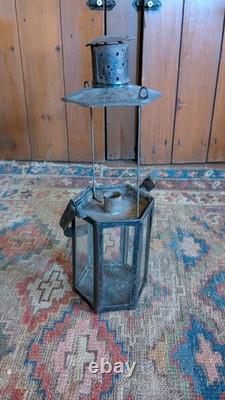 Rare Antique Early Country Metal Tin Hexagon Adjustable Candleholder Lantern 10
