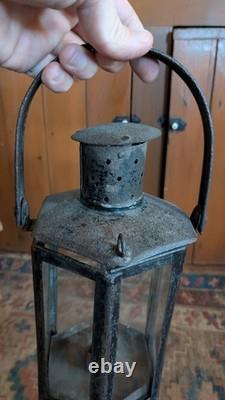 Rare Antique Early Country Metal Tin Hexagon Adjustable Candleholder Lantern 10