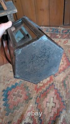 Rare Antique Early Country Metal Tin Hexagon Adjustable Candleholder Lantern 10