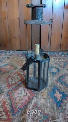 Rare Antique Early Country Metal Tin Hexagon Adjustable Candleholder Lantern 10