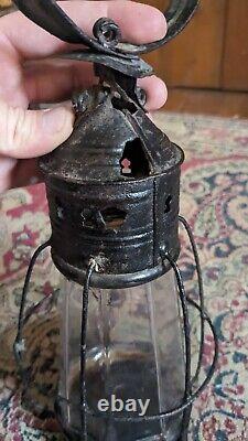 Rare Antique Early Primitive Metal Tin Wired Cage Candleholder Lantern 11 Cleat
