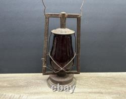 Rare Antique Vintage Dietz Victor Railroad Lantern with Scarlet Red Globe