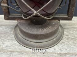 Rare Antique Vintage Dietz Victor Railroad Lantern with Scarlet Red Globe