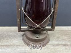 Rare Antique Vintage Dietz Victor Railroad Lantern with Scarlet Red Globe