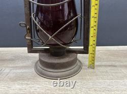 Rare Antique Vintage Dietz Victor Railroad Lantern with Scarlet Red Globe