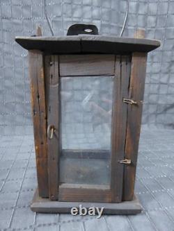 Rare Old Antique primitive Wooden Candle Lantern 18th 19th century Wood Lantern