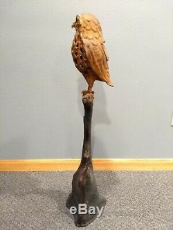 Rare VTG Antique Japanese Cast Iron Owl Lantern Sitting On Branch Stand Metal