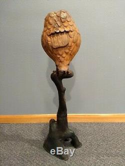 Rare VTG Antique Japanese Cast Iron Owl Lantern Sitting On Branch Stand Metal