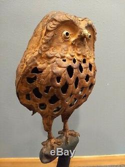 Rare VTG Antique Japanese Cast Iron Owl Lantern Sitting On Branch Stand Metal