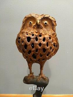 Rare VTG Antique Japanese Cast Iron Owl Lantern Sitting On Branch Stand Metal