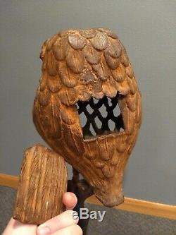 Rare VTG Antique Japanese Cast Iron Owl Lantern Sitting On Branch Stand Metal